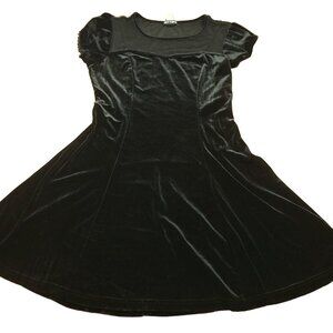 Hot Topic Womens M Dress‎ Black Velvet Swiss Dot Yoke Flare Goth Y2K